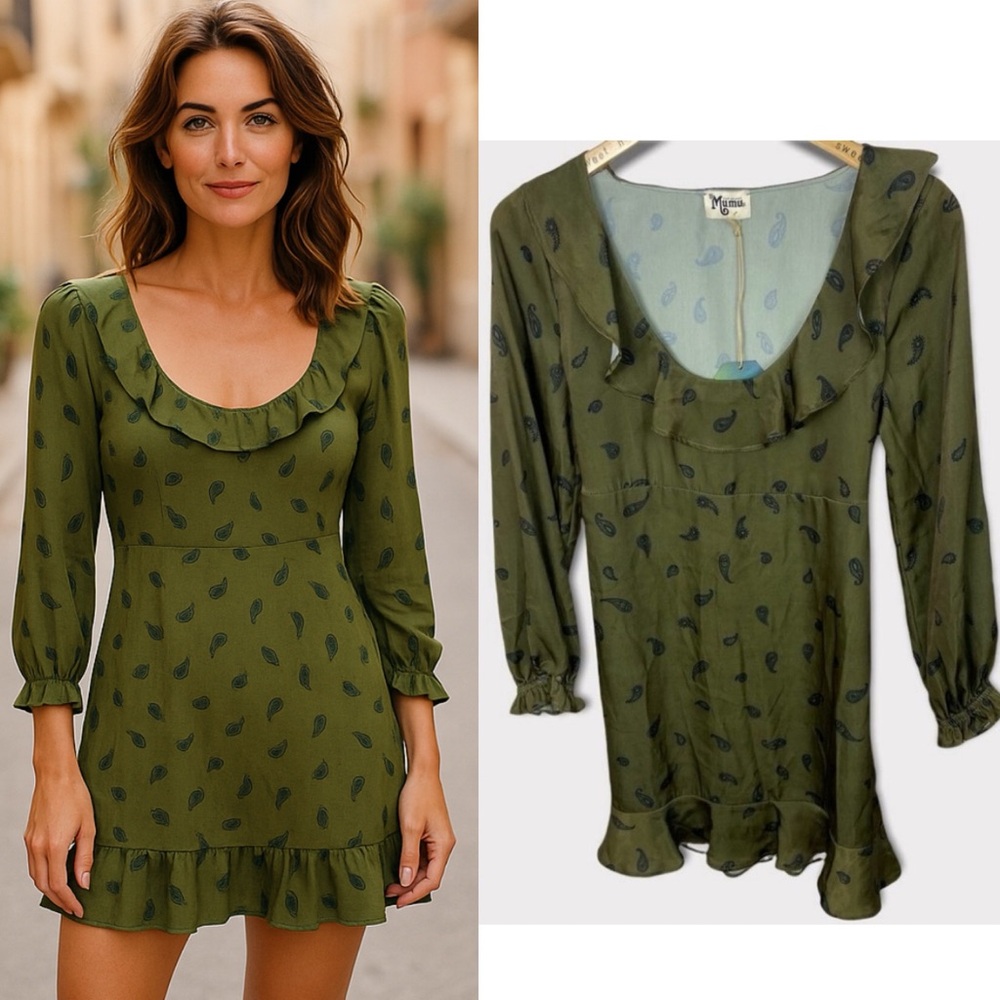 NWT Show Me Your Mumu Olive Green Ruffle Long Sleeve Dress Size Small New‎ Tags
